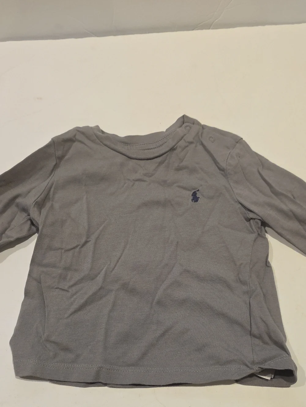 Ralph Lauren Long-Sleeve Logo Tee - Gray with Navy Pony 12m